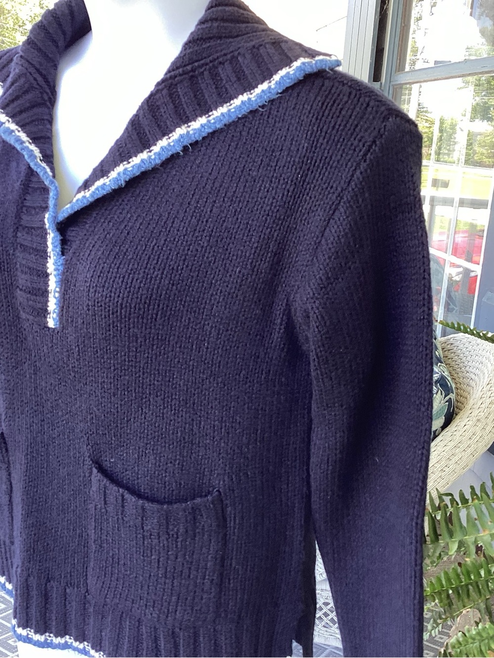St. John's Bay Navy Cowl-Neck Sweater with Contrast Trim
